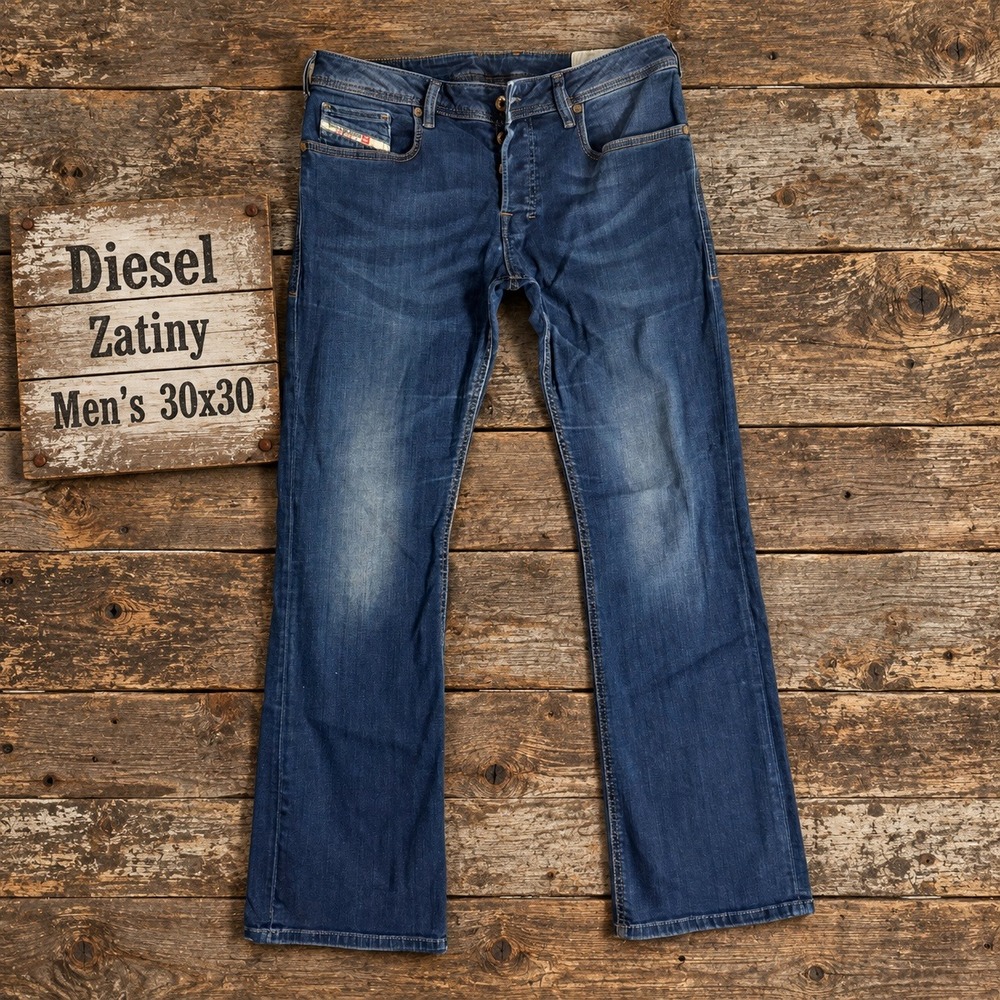 Diesel Zatiny Mens 30x30 Blue Bootcut Jeans Button Fly Stretch Denim Medium Wash